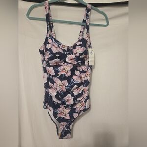 Beachsissi Twist Front Flower Print One Piece Swimsuit